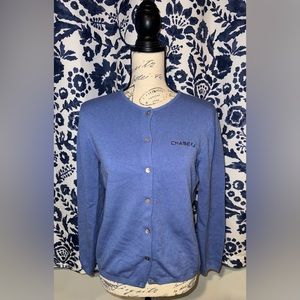 Lovely Blue Cardigan with iridescent Buttons Lands’ End Chase